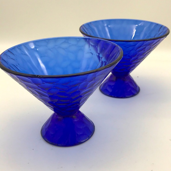 Made in France Cobalt blue textured Martini/ Cocktails Set of 2 footed glasses - Picture 1 of 6